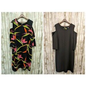 Ashley Stewart Cold Shoulder Black Tropical Reversible 2 In 1 Sheath Dress 18/20